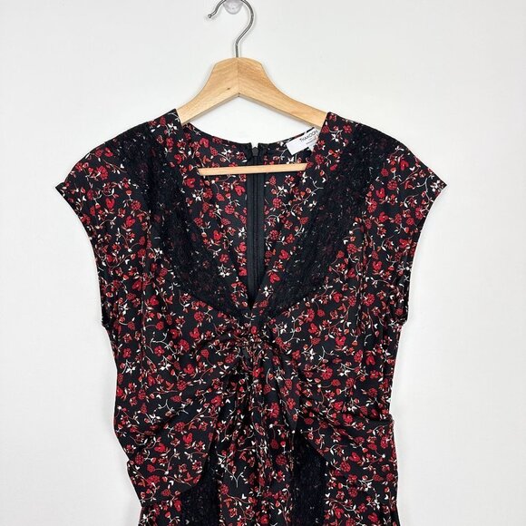 Thakoon Collective Paisley Tie Front Midi Dress Sz 4 Black and Red Floral - Picture 5 of 13